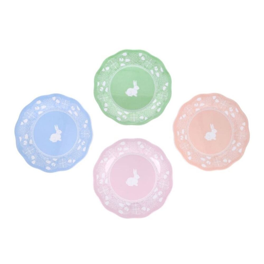NEW! Set Of 4 Easter Bunny Rabbit Melamine 7" Multicolor Plates